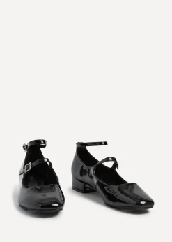 Linzi Black Patent Double Strap Embellished Buckle Mary Jane Shoes