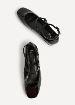 Linzi Black Patent Double Strap Embellished Buckle Mary Jane Shoes