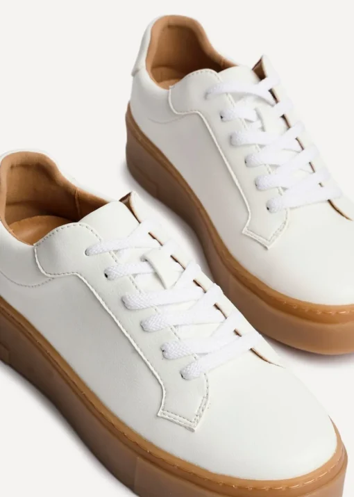 Linzi Blanca White Faux Leather Lace-Up Flatform Trainers