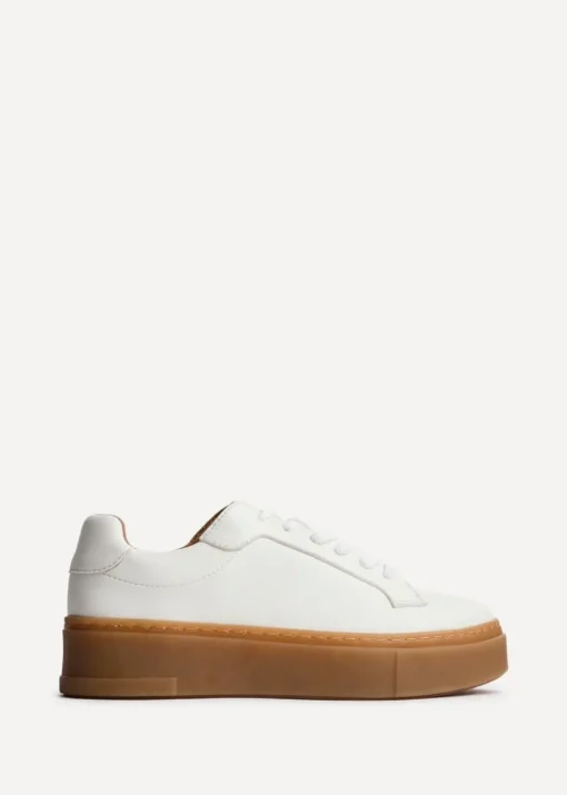 Linzi Blanca White Faux Leather Lace-Up Flatform Trainers