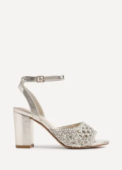 Linzi Bridget Gold Faux Leather Handwoven Block Heeled Sandals
