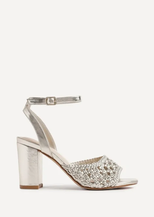 Linzi Bridget Gold Faux Leather Handwoven Block Heeled Sandals
