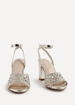 Linzi Bridget Gold Faux Leather Handwoven Block Heeled Sandals