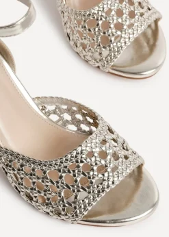 Linzi Bridget Gold Faux Leather Handwoven Block Heeled Sandals