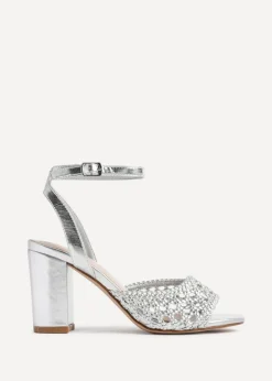 Linzi Bridget Silver Faux Leather Handwoven Block Heeled Sandal