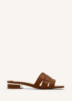 Linzi Caprice Tan Faux Leather Low Heeled Woven Mule Sandal