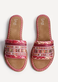 Linzi Carel Pink Woven Embellished Flat Sandals