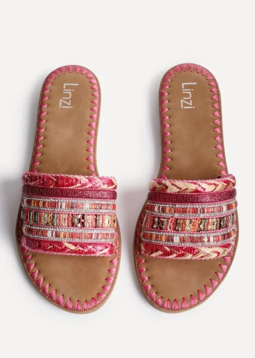 Linzi Carel Pink Woven Embellished Flat Sandals