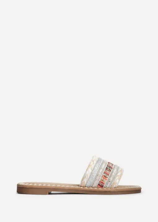 Linzi Carel White Multi Woven Embellished Flat Sandals