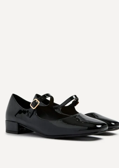 Linzi Carley Black Faux Patent Leather Low Block Court Shoe