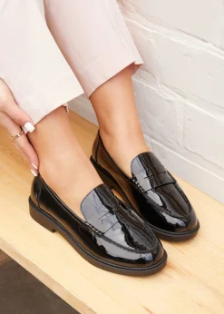 Linzi Cartia Wide Fit Black Patent Loafer