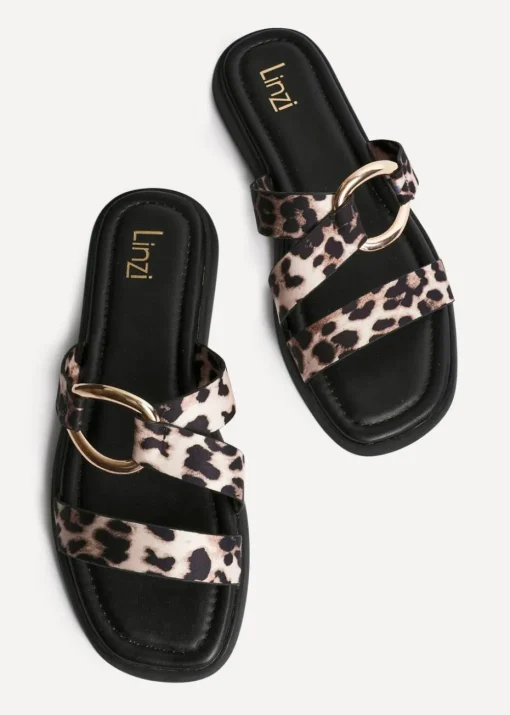 Linzi Cassandra Leopard Print Double Strap Sandal