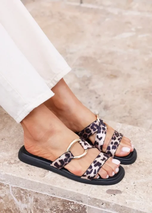 Linzi Cassandra Leopard Print Double Strap Sandal
