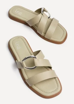 Linzi Cassandra Sage Green Faux Leather Double Strap Sandal
