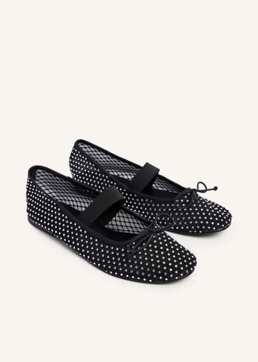 Linzi Cecilia Black Mesh & Diamante Mary Jane Pump