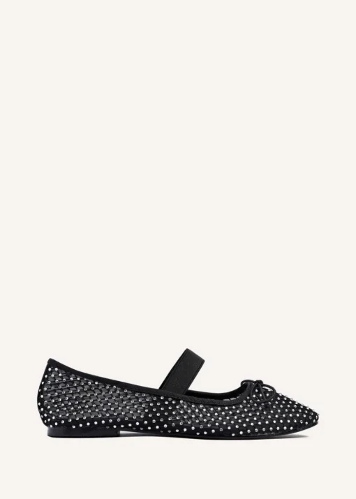 Linzi Cecilia Black Mesh & Diamante Mary Jane Pump