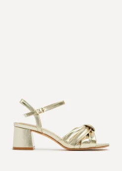 Linzi Charlotte Gold Faux Leather Block Heeled Sandal