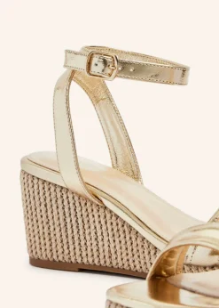Linzi Chelsea Gold Faux Leather Rope Wedge