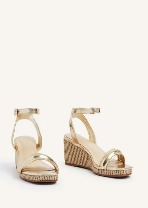 Linzi Chelsea Gold Faux Leather Rope Wedge