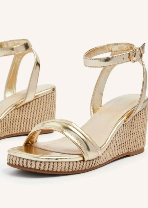 Linzi Chelsea Gold Faux Leather Rope Wedge