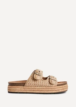 Linzi Cici Beige Aztec Woven Double Buckle Flatform Slider Sandal