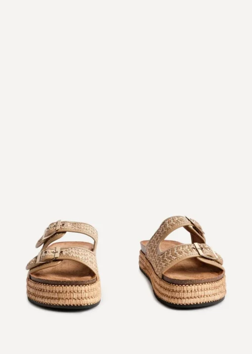 Linzi Cici Beige Aztec Woven Double Buckle Flatform Slider Sandal