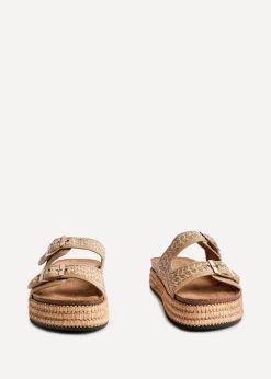 Linzi Cici Beige Aztec Woven Double Buckle Flatform Slider Sandal
