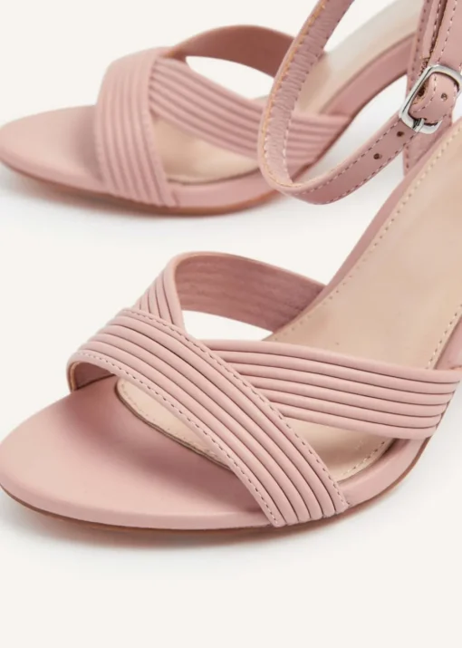 Linzi City Dusky Pink Faux Leather Block Heeled Sandal