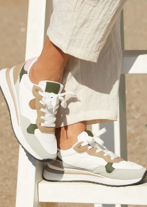 Linzi Clapham Beige Two-Tone Wedged Trainer