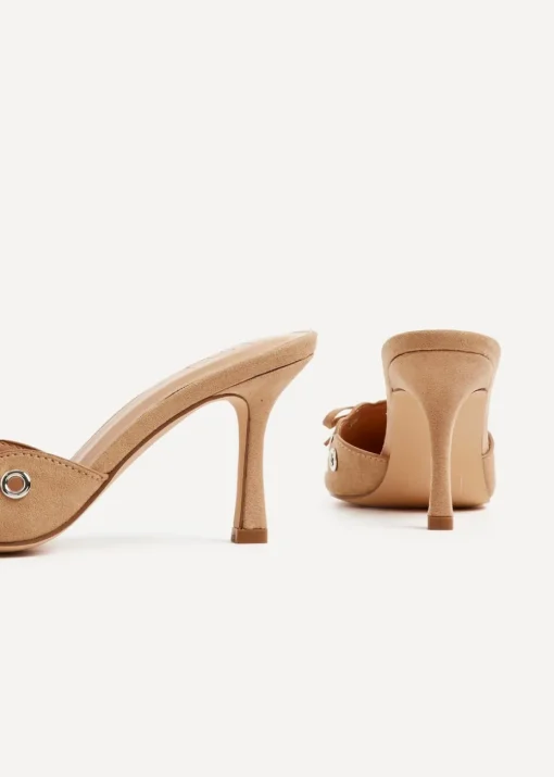 Linzi Clover Dark Nude Faux Suede Pointed Mule