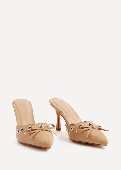 Linzi Clover Dark Nude Faux Suede Pointed Mule