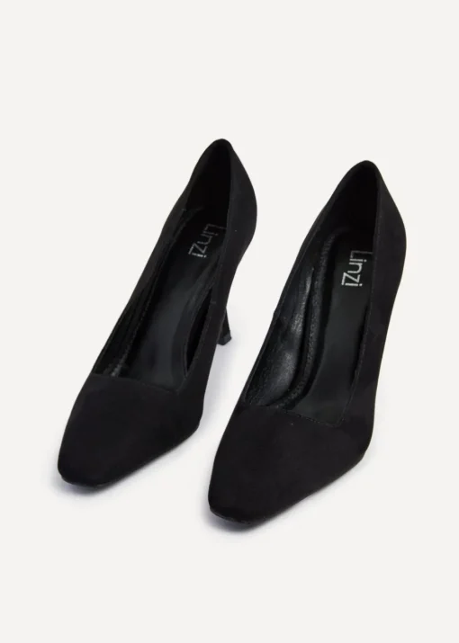 Linzi Colette Black Faux Suede Squared Toe Stiletto Court Heel