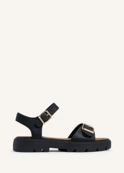 Linzi Comet Black Faux Grain Leather Chunky Sandal