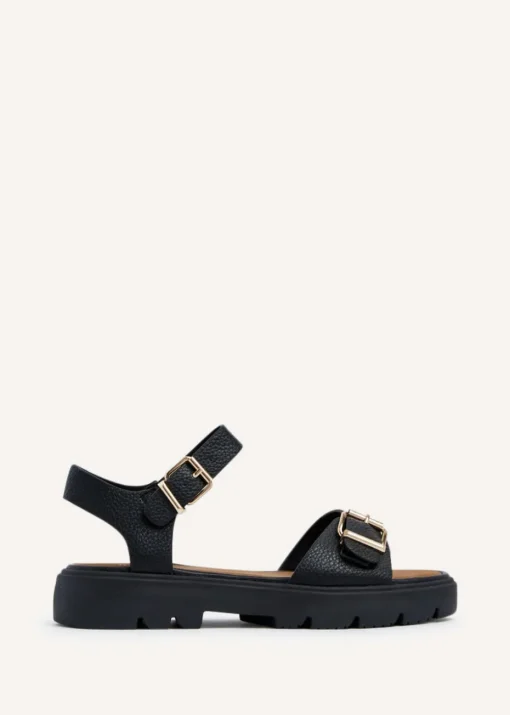 Linzi Comet Black Faux Grain Leather Chunky Sandal