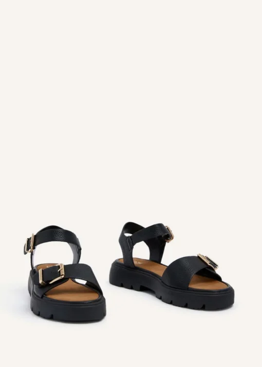 Linzi Comet Black Faux Grain Leather Chunky Sandal