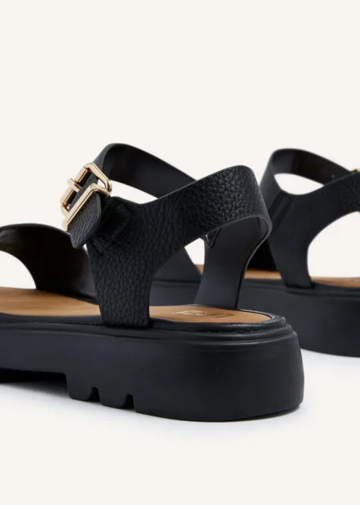 Linzi Comet Black Faux Grain Leather Chunky Sandal