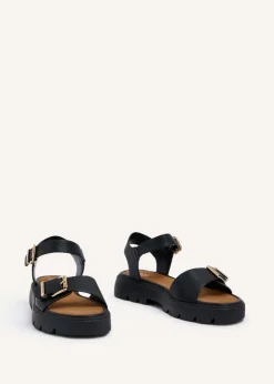 Linzi Comet Black Faux Grain Leather Chunky Sandal