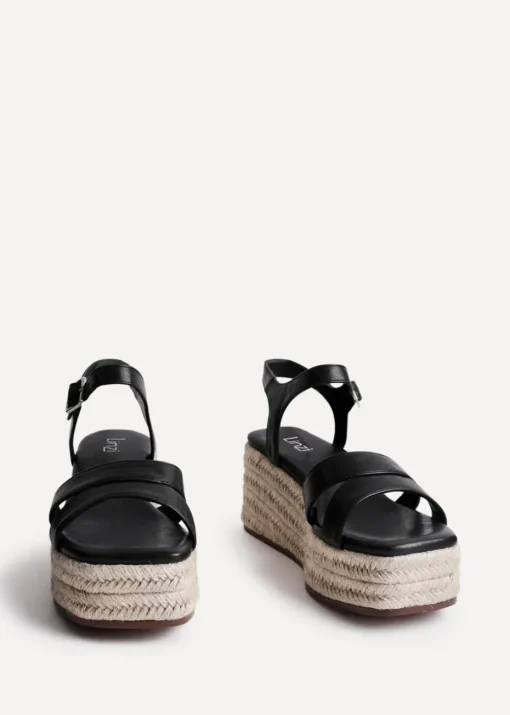 Linzi Contour Black Faux Leather Flatform Two Part Sandal