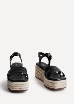 Linzi Contour Black Faux Leather Flatform Two Part Sandal