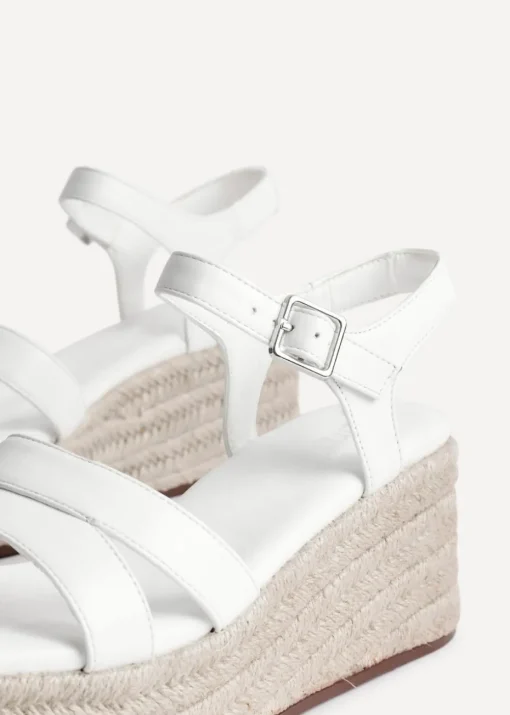 Linzi Contour White Faux Leather Flatform Two Part Sandal