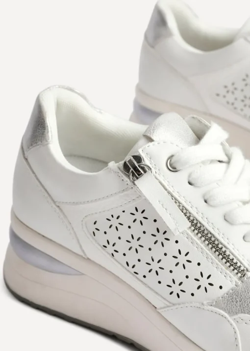 Linzi Daisie White Faux Leather Platform Trainers