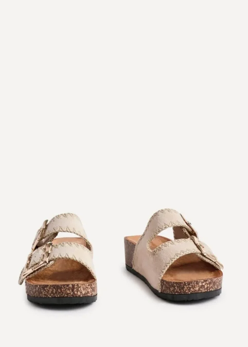 Linzi Darby Beige Faux Suede Double Buckle Sandal