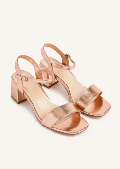Linzi Darcie Rose Gold Faux Leather Low Chunky Block Heeled Sandal
