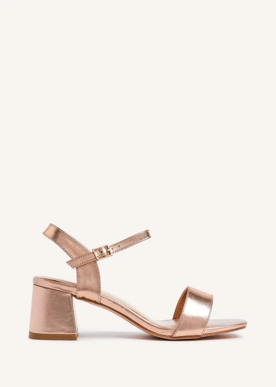 Linzi Darcie Rose Gold Faux Leather Low Chunky Block Heeled Sandal
