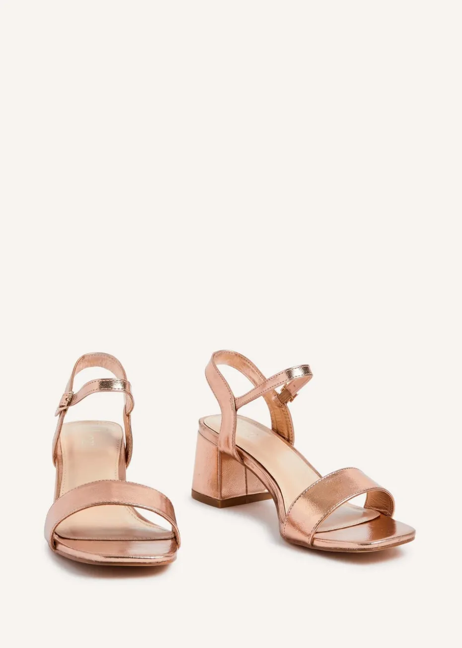 Linzi Darcie Rose Gold Faux Leather Low Chunky Block Heeled Sandal