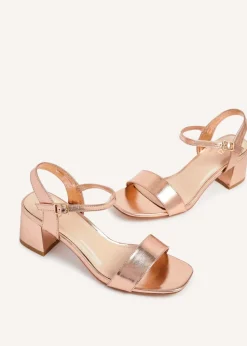 Linzi Darcie Rose Gold Faux Leather Low Chunky Block Heeled Sandal