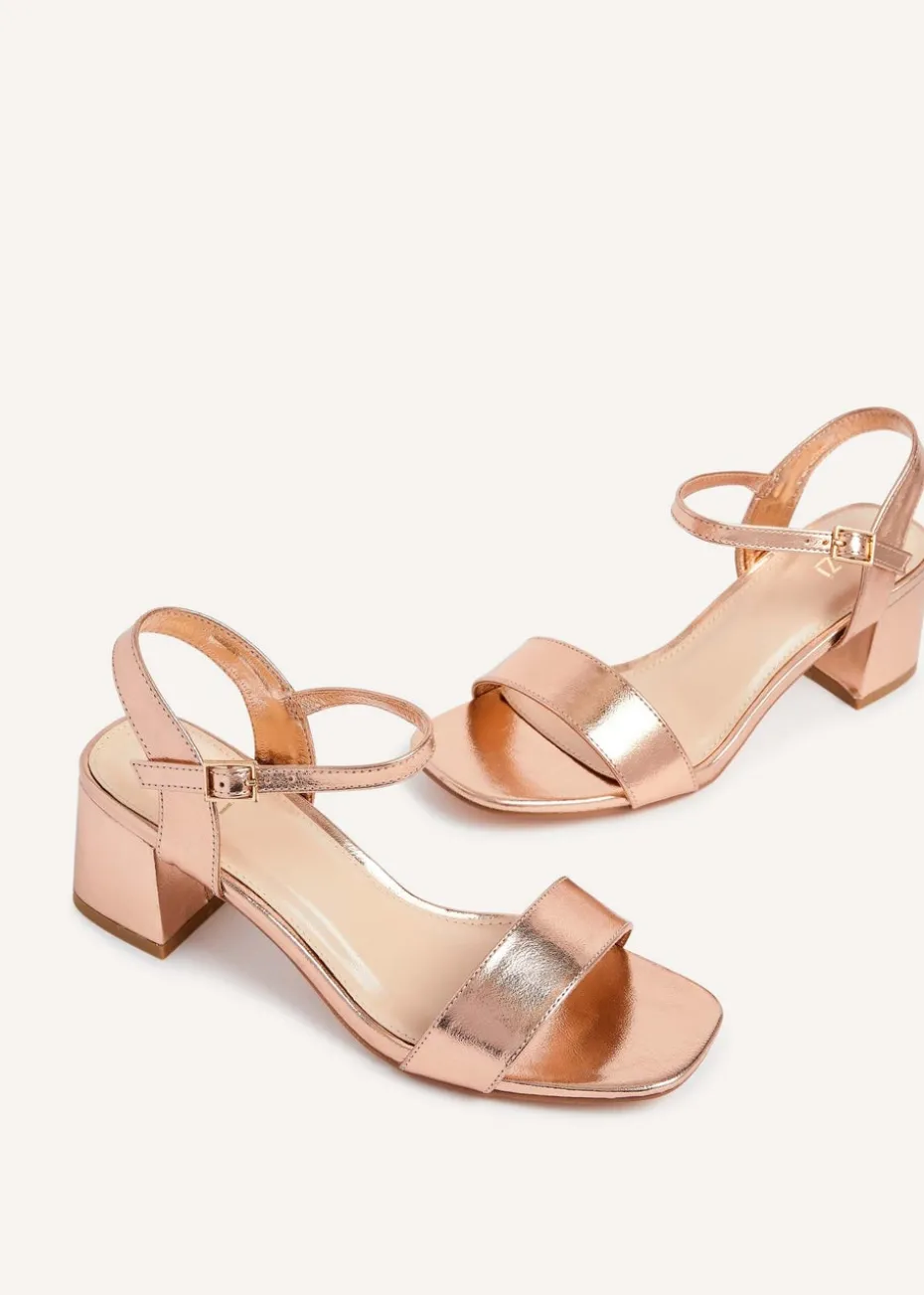 Linzi Darcie Rose Gold Faux Leather Low Chunky Block Heeled Sandal