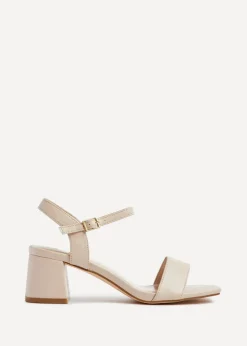 Linzi Darcie Sand Faux Leather Low Chunky Block Heeled Sandal