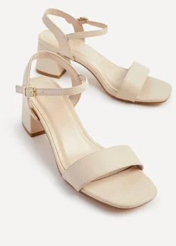 Linzi Darcie Sand Faux Leather Low Chunky Block Heeled Sandal