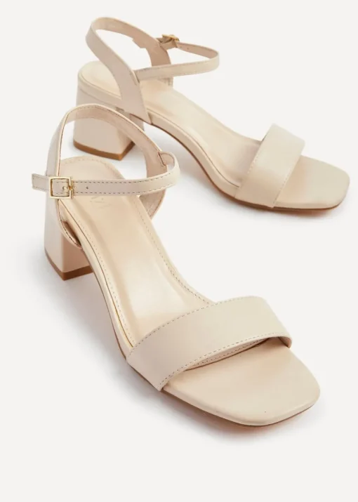 Linzi Darcie Sand Faux Leather Low Chunky Block Heeled Sandal